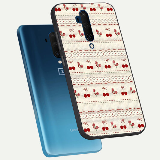  Cherry Bloom Charm phone case For OnePlus 7T Pro showing premium glass back cover with detailed artwork