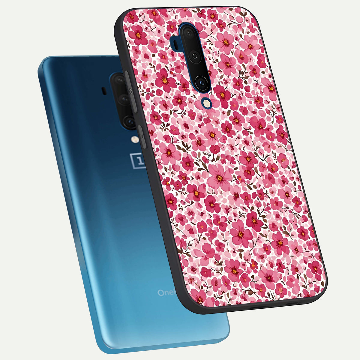  Cherry Blossom Charm phone case For OnePlus 7T Pro showing premium glass back cover with detailed artwork