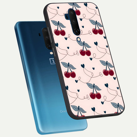  Cherry Heart Line phone case For OnePlus 7T Pro showing premium glass back cover with detailed artwork