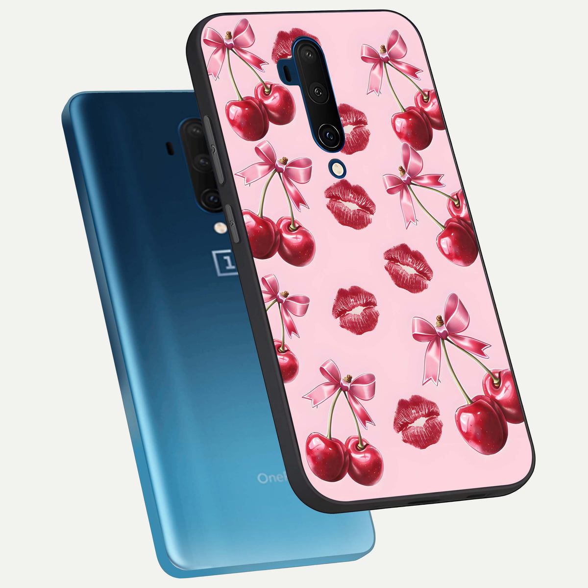  Cherry With Lips phone case For OnePlus 7T Pro showing premium glass back cover with detailed artwork