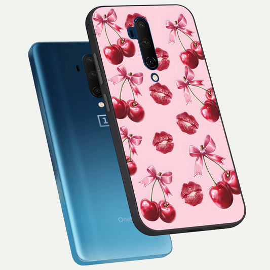  Cherry With Lips phone case For OnePlus 7T Pro showing premium glass back cover with detailed artwork