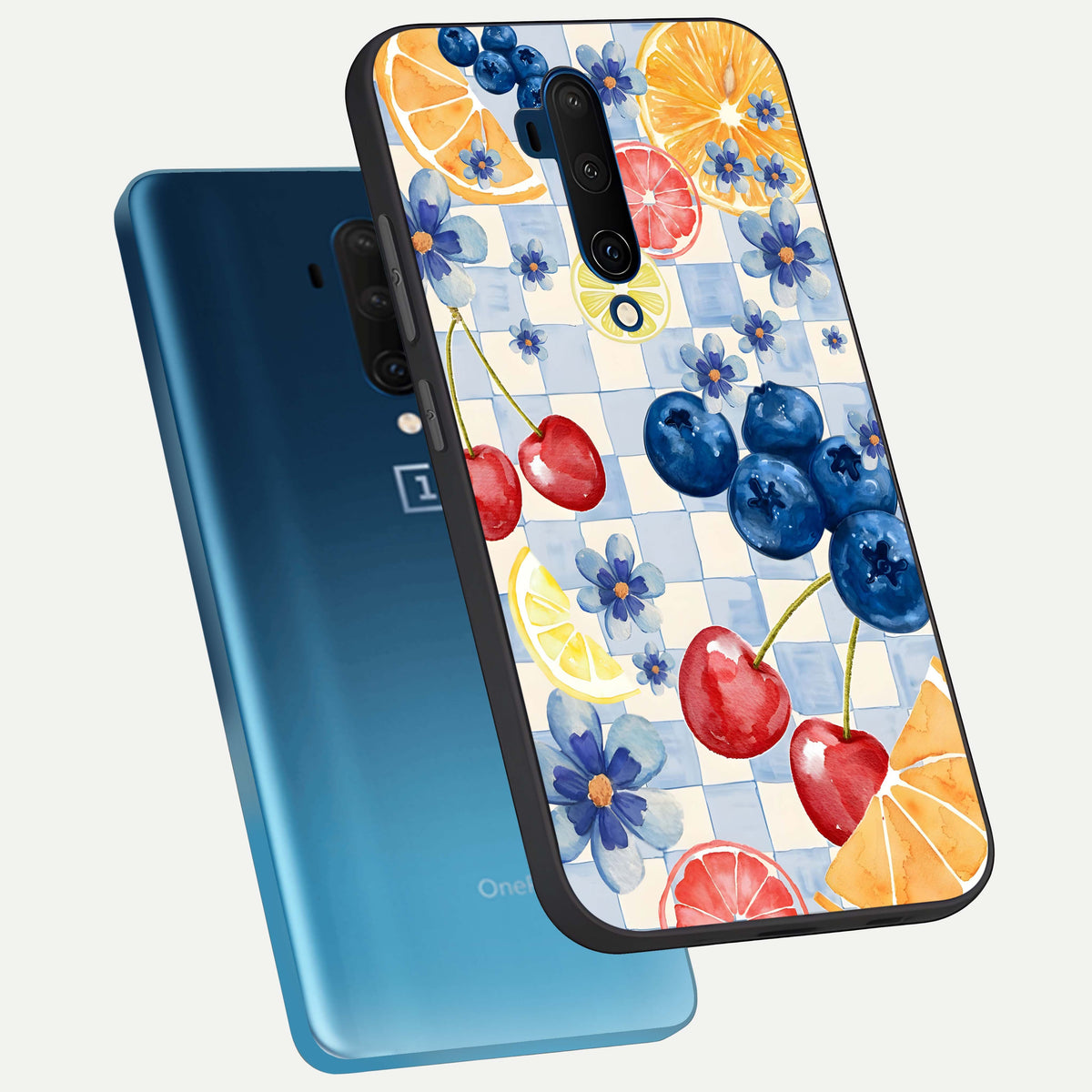 Citrus Bloom Joy phone case For OnePlus 7T Pro showing premium glass back cover with detailed artwork