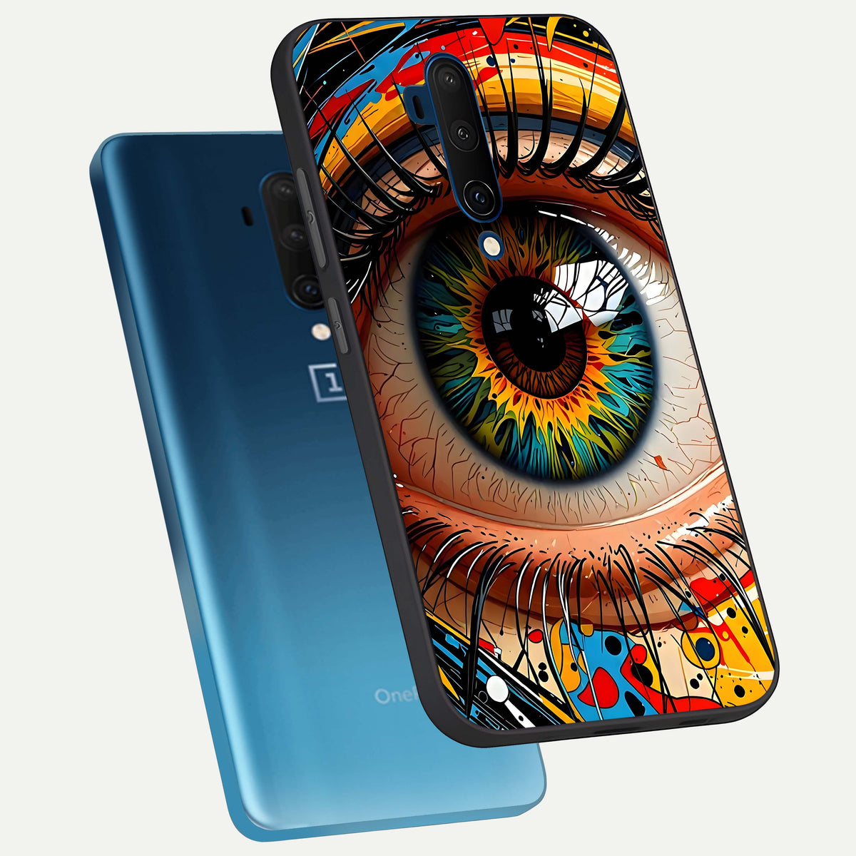  Colorful Eye phone case For OnePlus 7T Pro showing premium glass back cover with detailed artwork