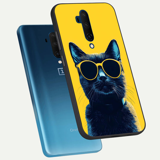  Cool Cat Vibes phone case For OnePlus 7T Pro showing premium glass back cover with detailed artwork