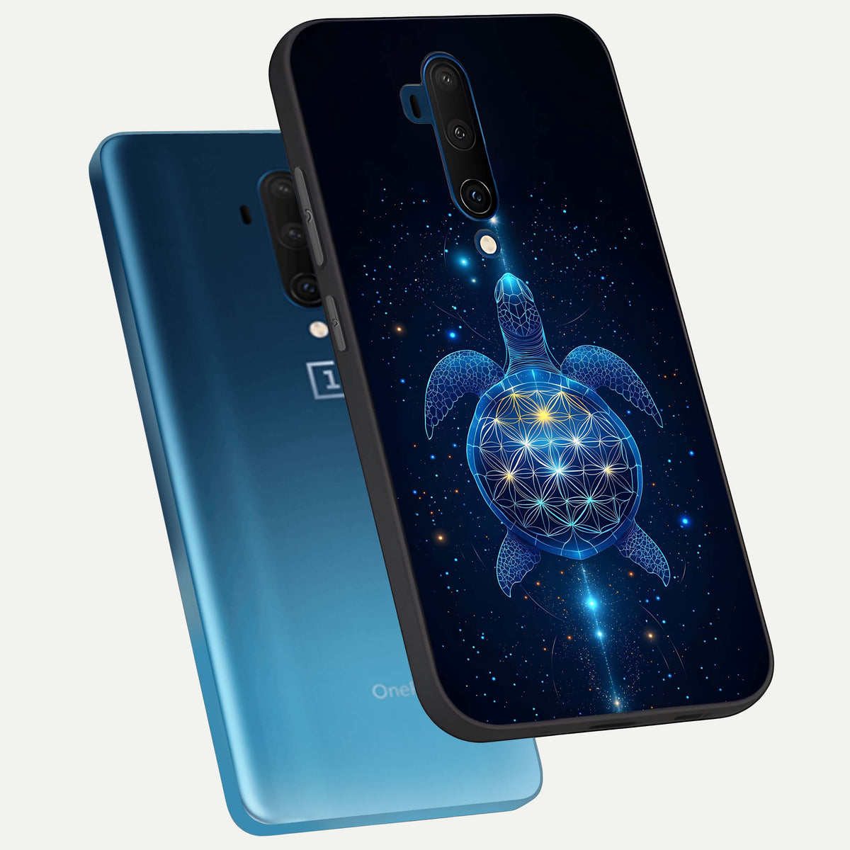  Crimson Blue Turtle phone case For OnePlus 7T Pro showing premium glass back cover with detailed artwork