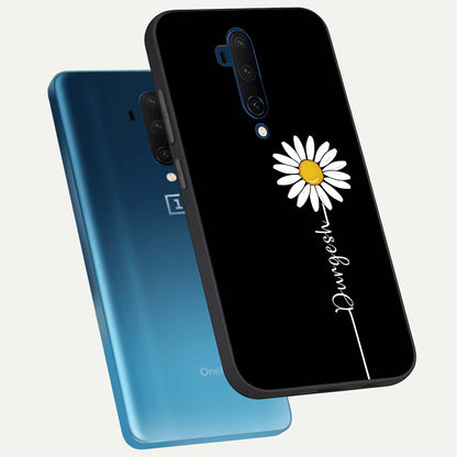  Custom Name White Flower phone case For OnePlus 7T Pro showing premium glass back cover with detailed artwork
