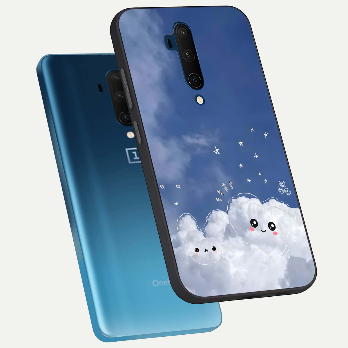  Cute Blossom Cloud phone case For OnePlus 7T Pro showing premium glass back cover with detailed artwork