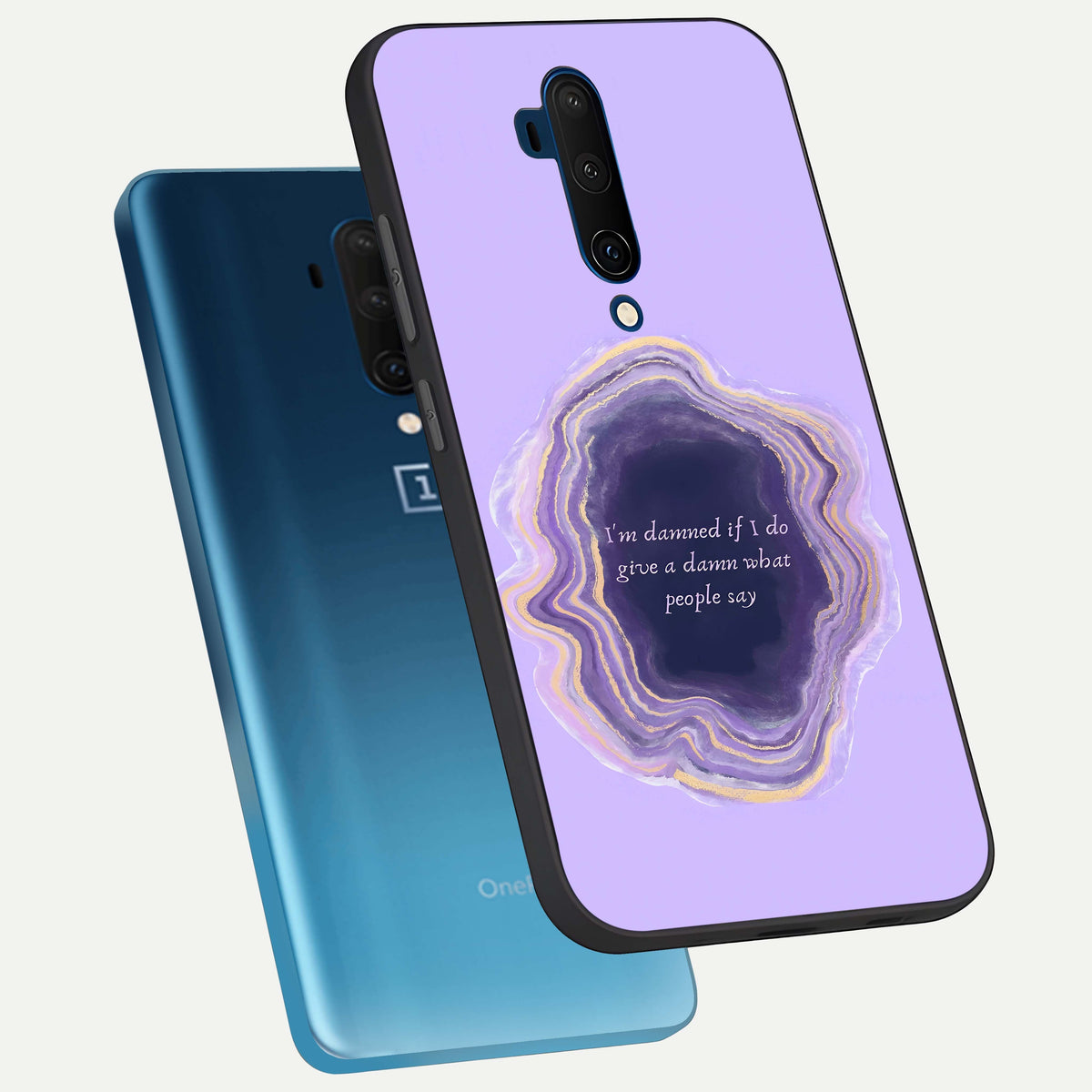  Damned People Quote phone case For OnePlus 7T Pro showing premium glass back cover with detailed artwork