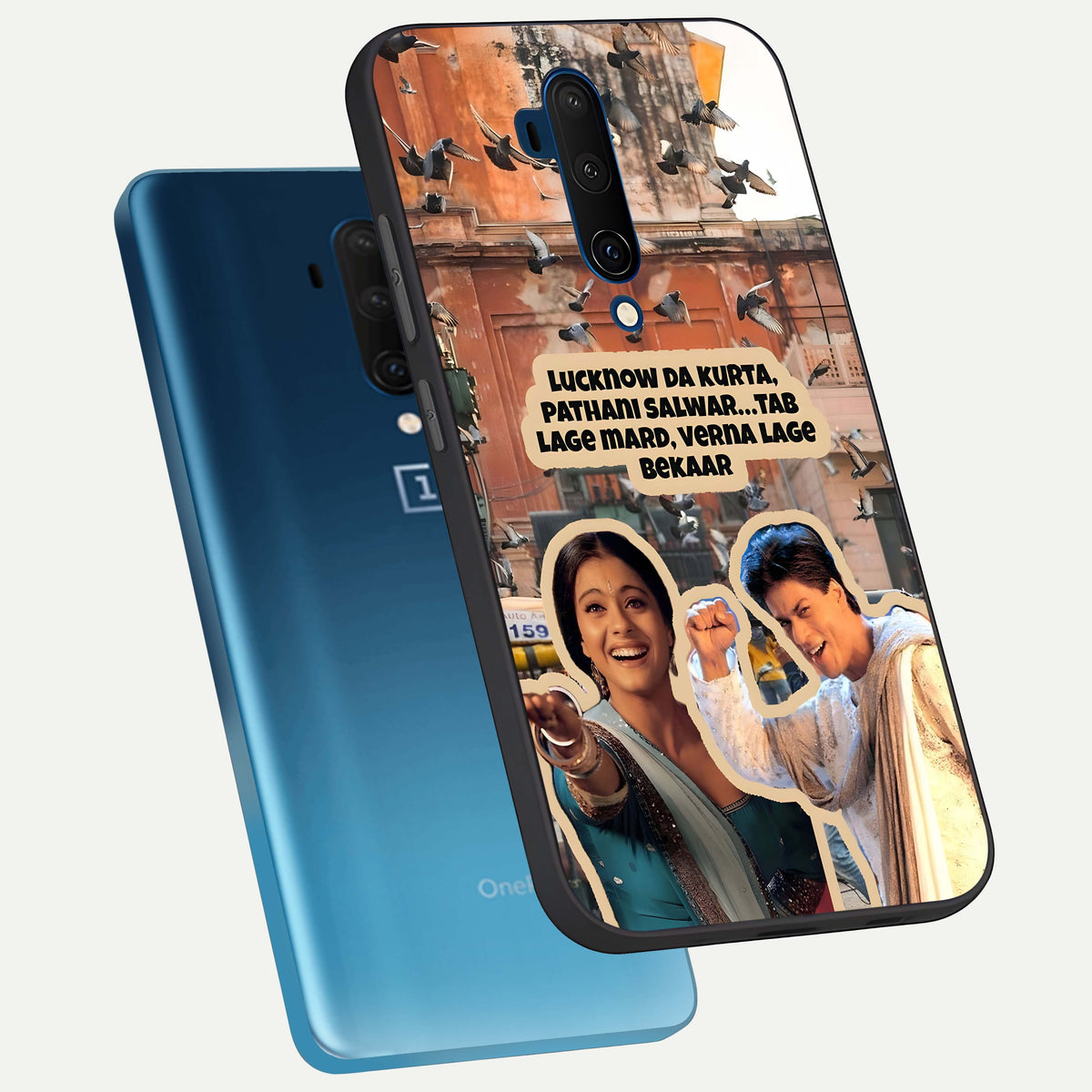  Desi Retro Vibes phone case For OnePlus 7T Pro showing premium glass back cover with detailed artwork