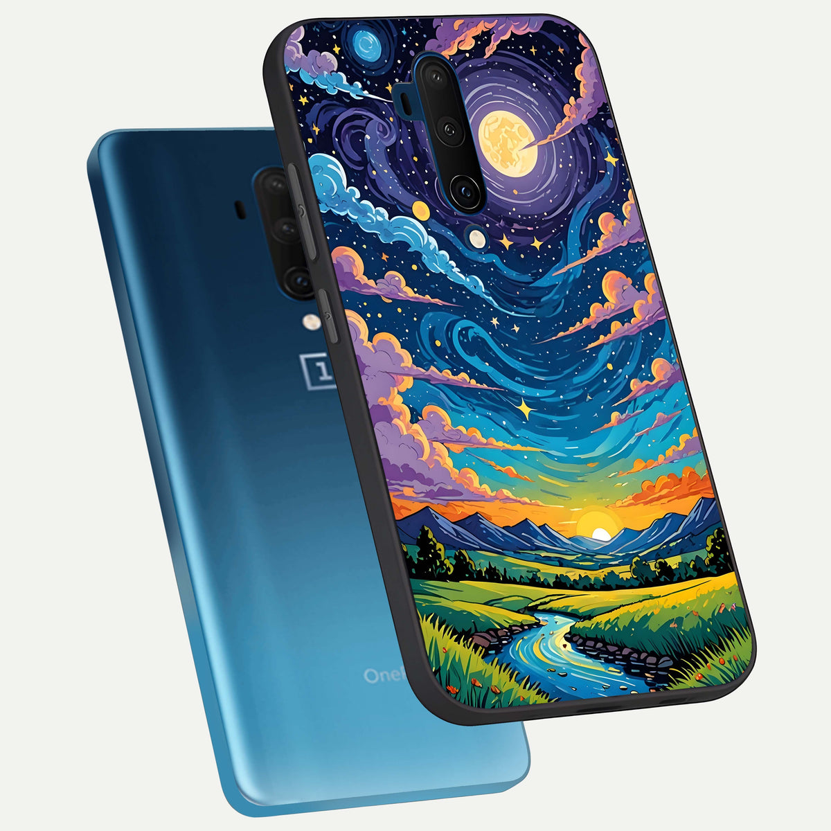  Dreamy Night Landscape phone case For OnePlus 7T Pro showing premium glass back cover with detailed artwork