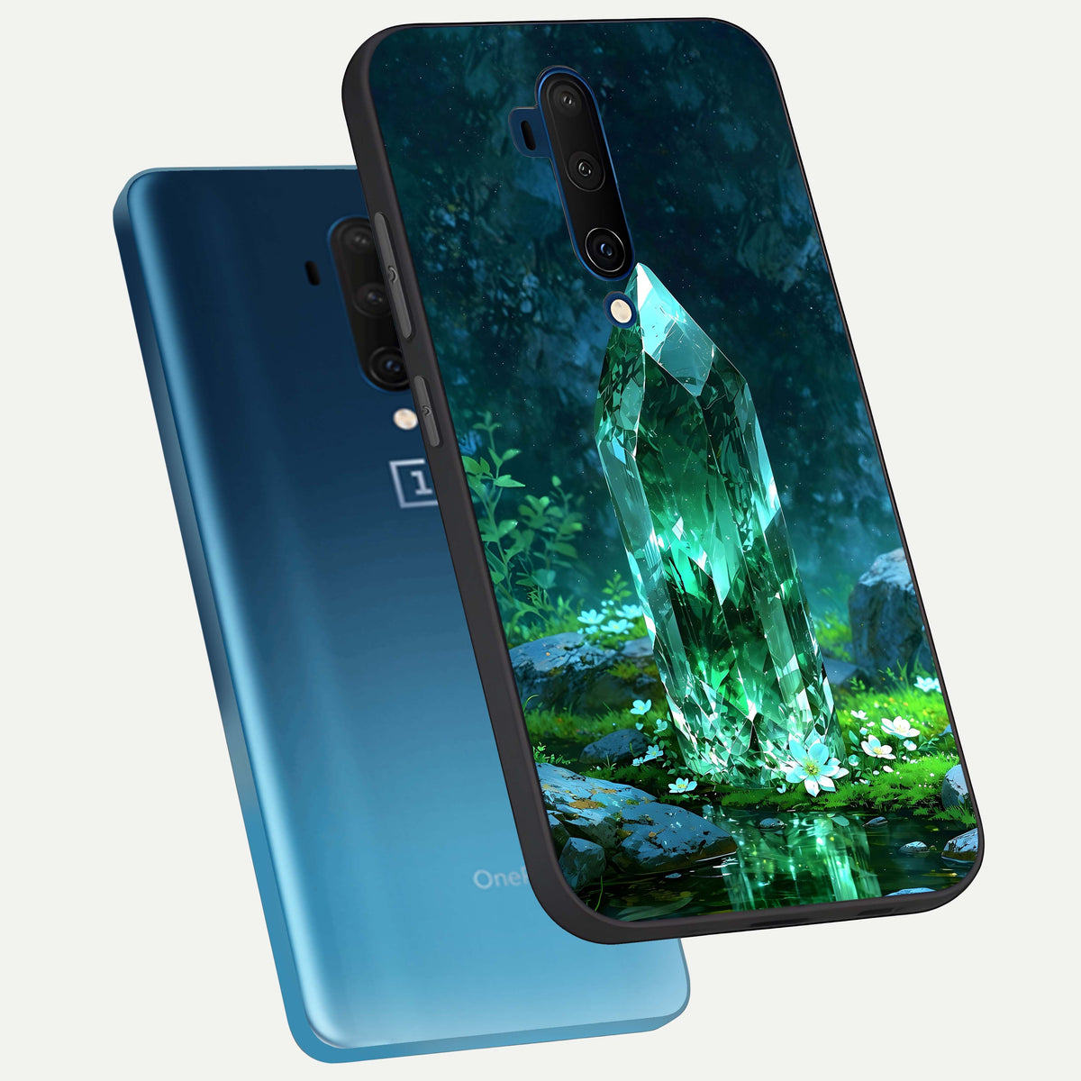  Emerald Light Crystal phone case For OnePlus 7T Pro showing premium glass back cover with detailed artwork