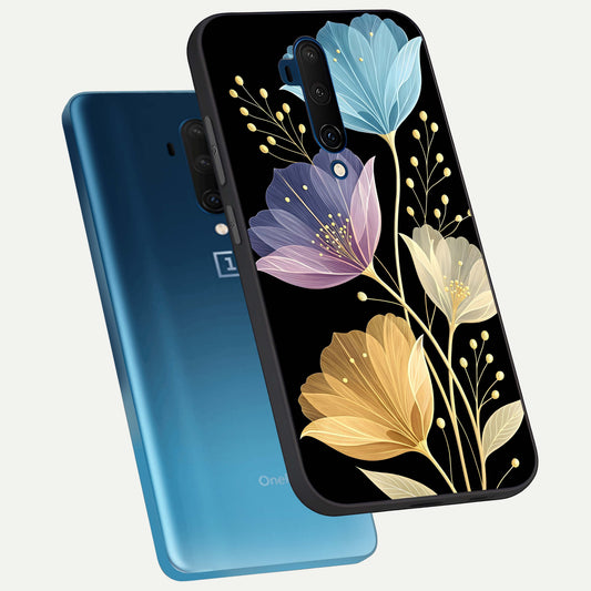  Flower Bloom Glow phone case For OnePlus 7T Pro showing premium glass back cover with detailed artwork