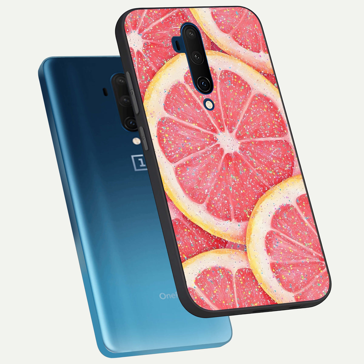  Glitter Grapefruit phone case For OnePlus 7T Pro showing premium glass back cover with detailed artwork