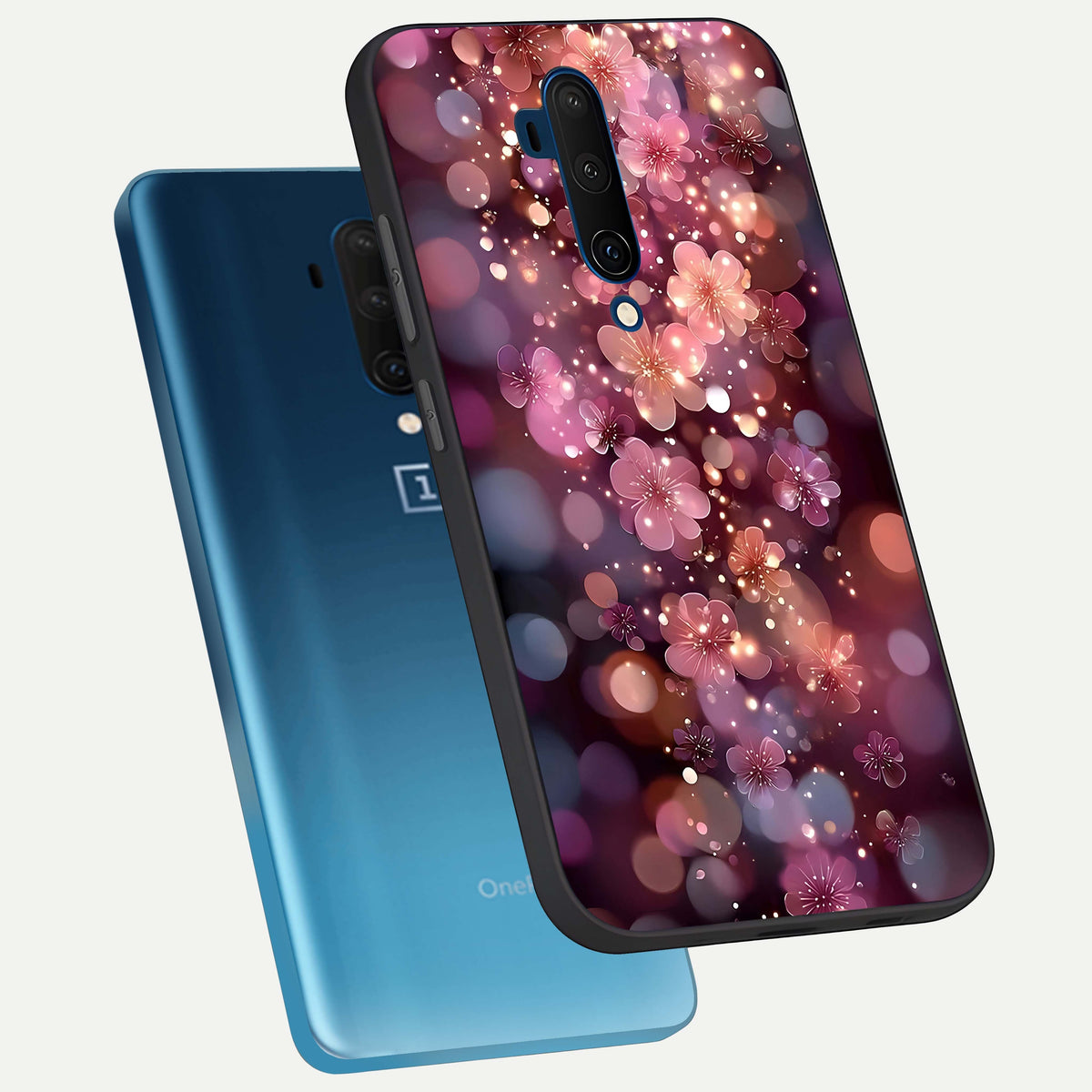  Glowing Petal Bliss phone case For OnePlus 7T Pro showing premium glass back cover with detailed artwork