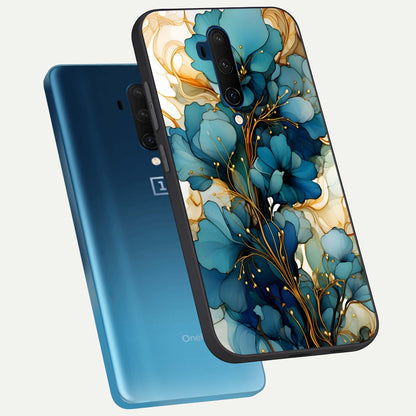  Golden Bloom Symphony phone case For OnePlus 7T Pro showing premium glass back cover with detailed artwork
