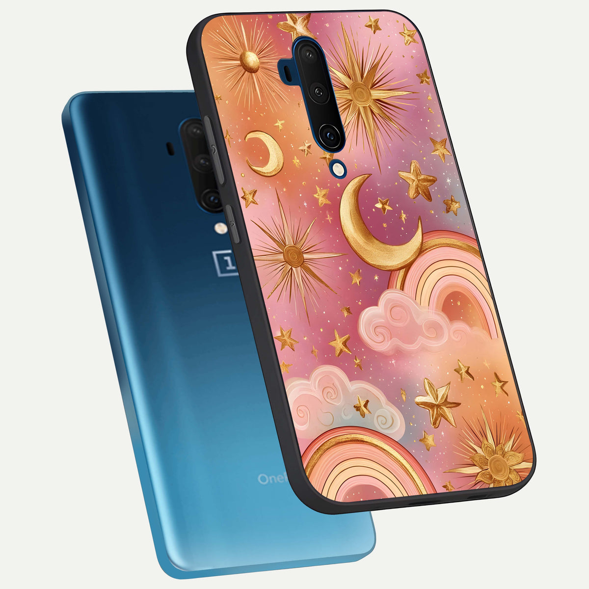  Golden Celestial Dreams phone case For OnePlus 7T Pro showing premium glass back cover with detailed artwork