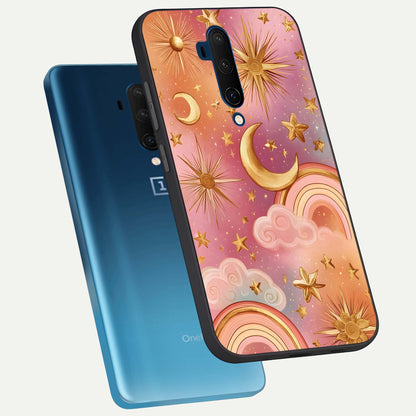  Golden Celestial Dreams phone case For OnePlus 7T Pro showing premium glass back cover with detailed artwork