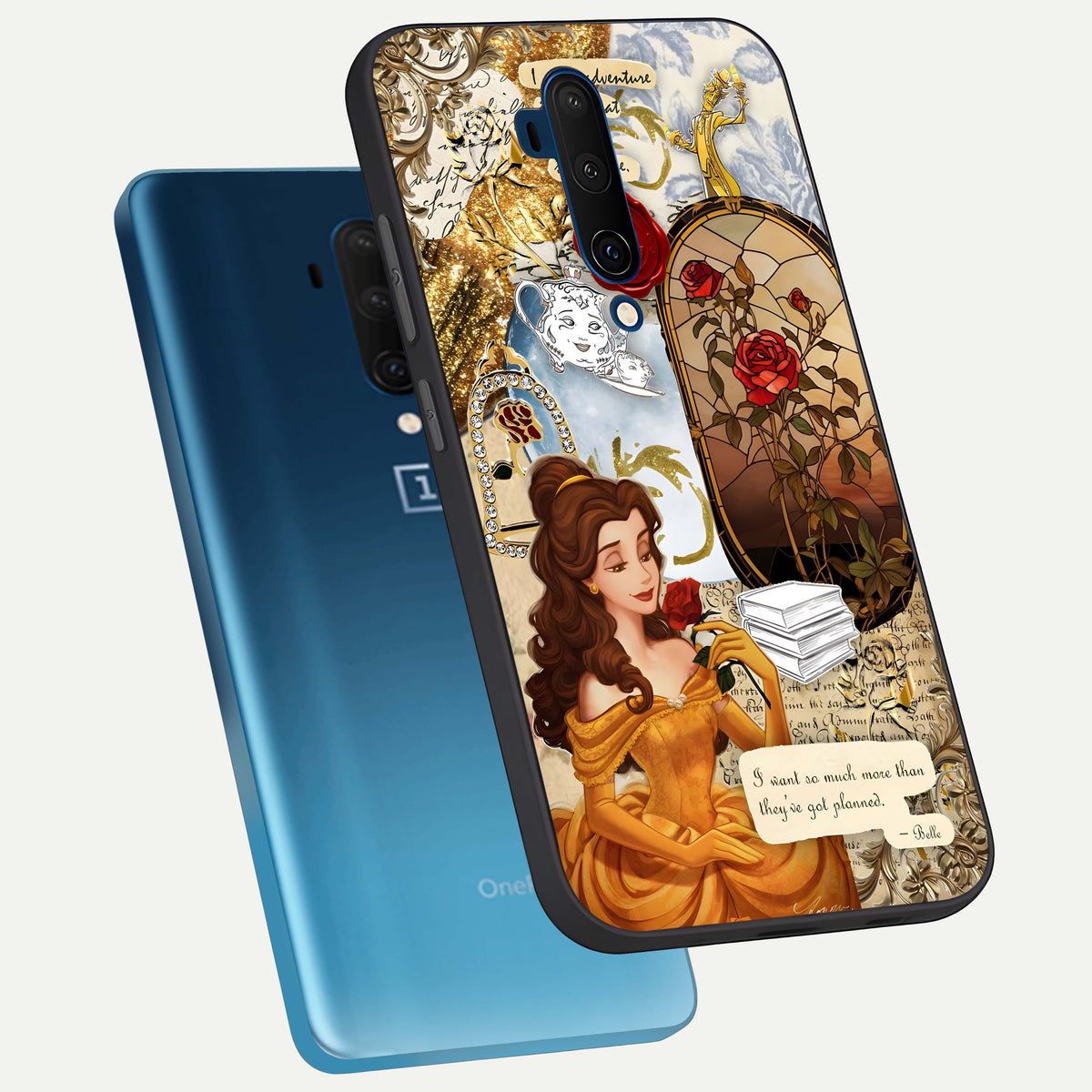  Golden Dream Belle phone case For OnePlus 7T Pro showing premium glass back cover with detailed artwork