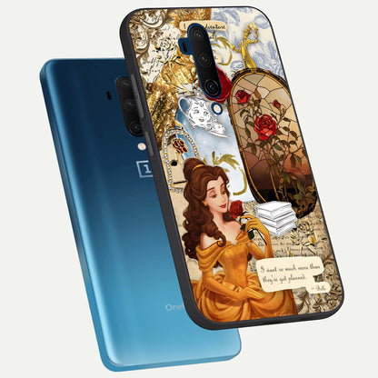  Golden Dream Belle phone case For OnePlus 7T Pro showing premium glass back cover with detailed artwork