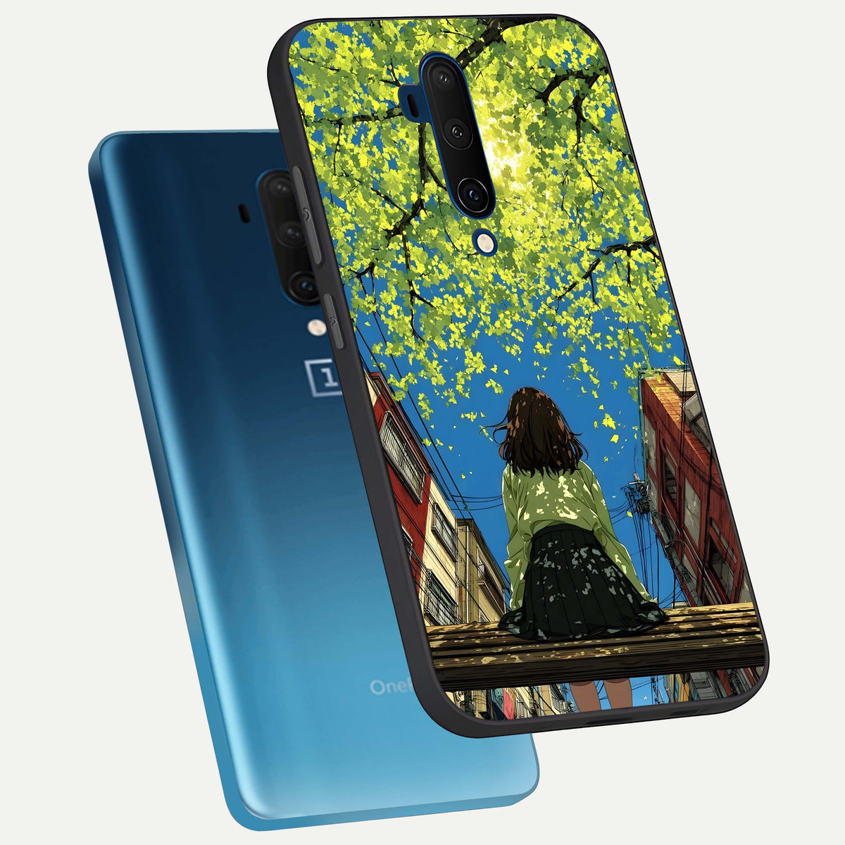  Golden Leaves Glow phone case For OnePlus 7T Pro showing premium glass back cover with detailed artwork