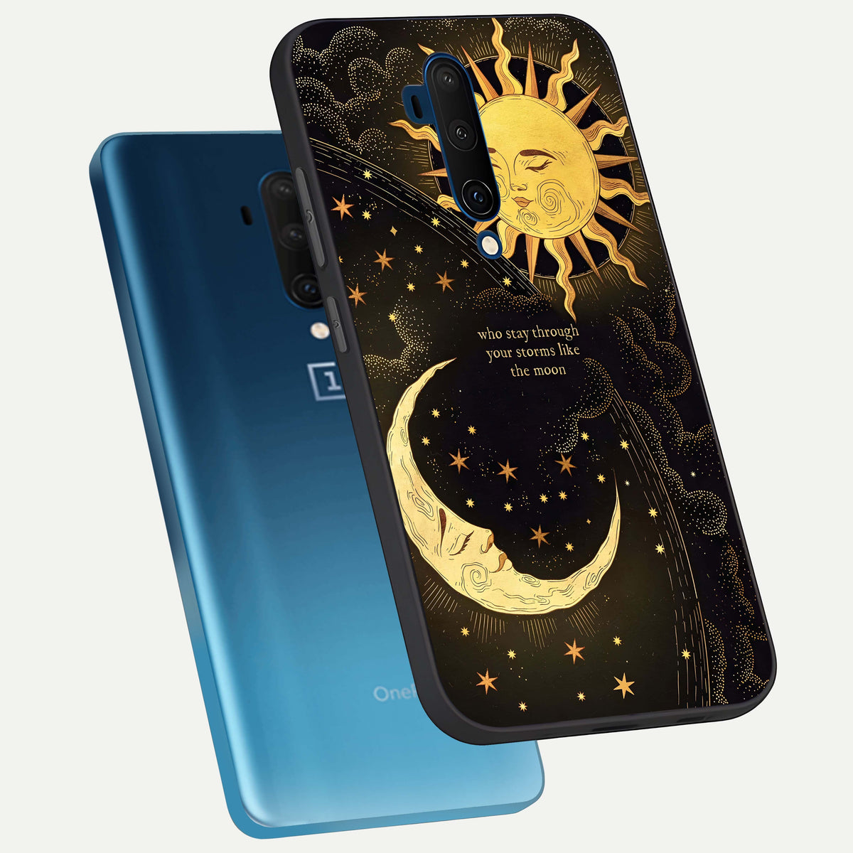  Golden Lunar Love phone case For OnePlus 7T Pro showing premium glass back cover with detailed artwork