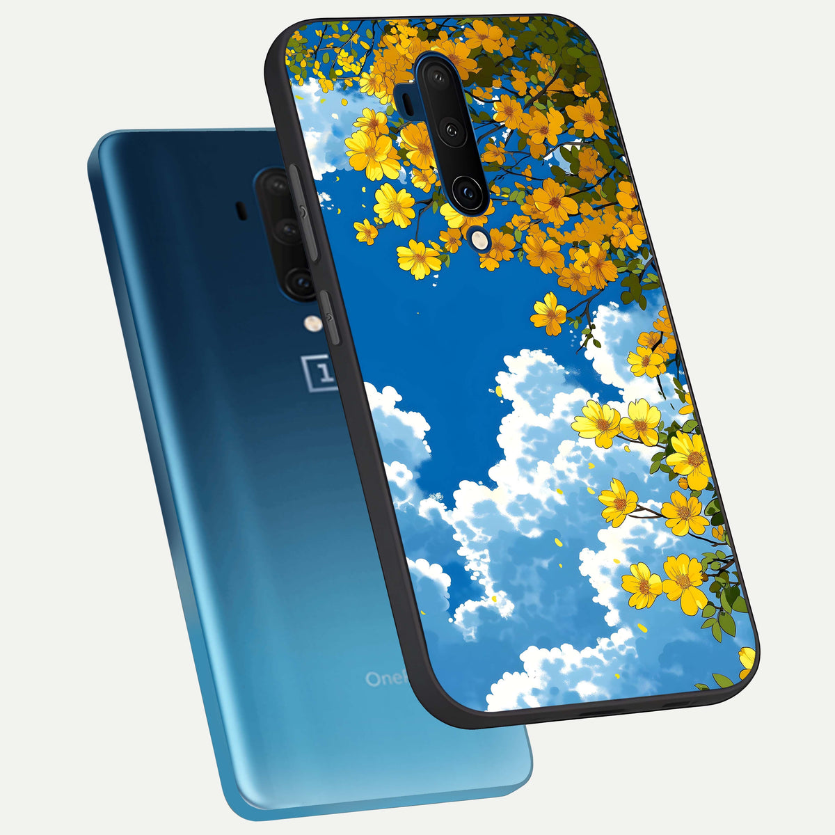  Golden Petal Sky phone case For OnePlus 7T Pro showing premium glass back cover with detailed artwork