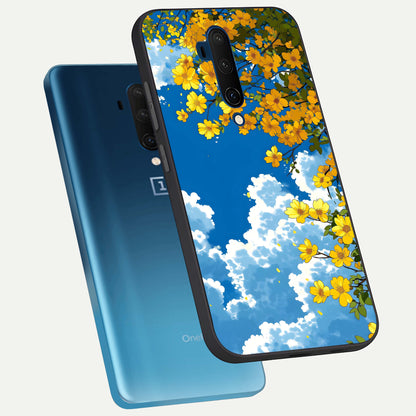  Golden Petal Sky phone case For OnePlus 7T Pro showing premium glass back cover with detailed artwork