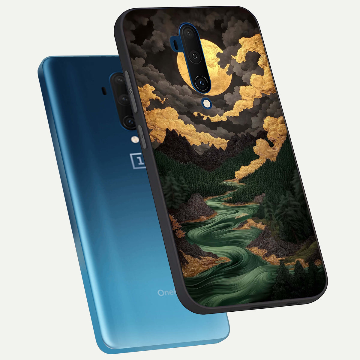  Golden River Moon phone case For OnePlus 7T Pro showing premium glass back cover with detailed artwork