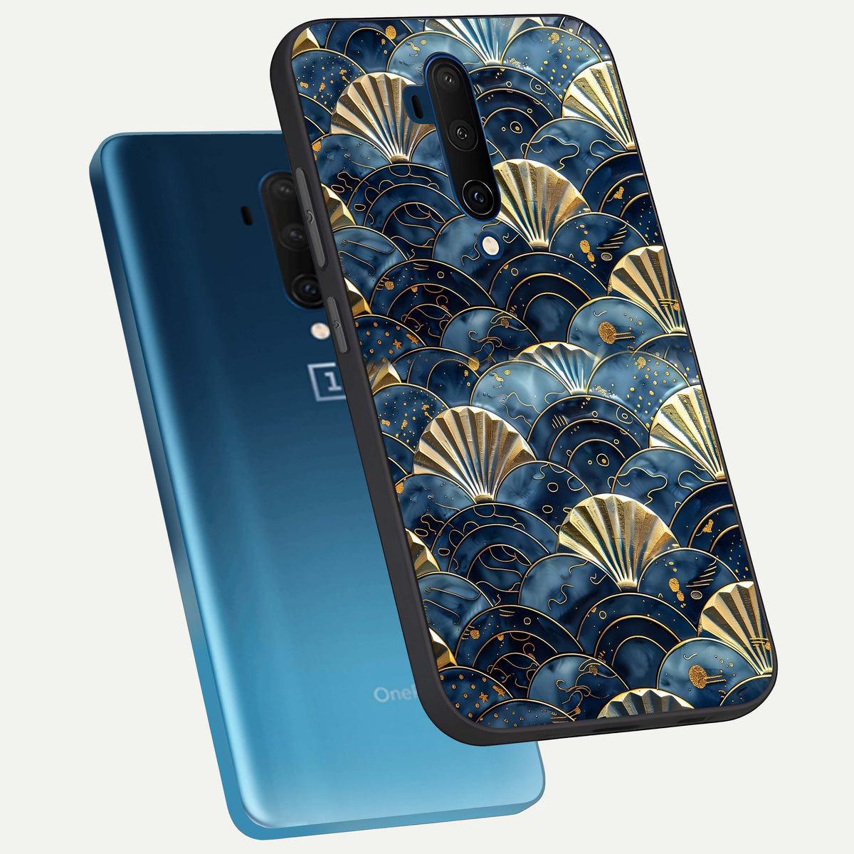  Golden Wave Luxe phone case For OnePlus 7T Pro showing premium glass back cover with detailed artwork