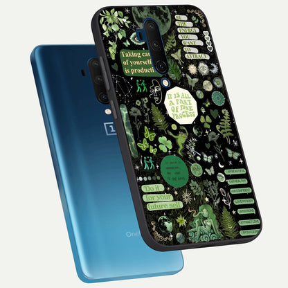  Green Mandala Pattern phone case For OnePlus 7T Pro showing premium glass back cover with detailed artwork