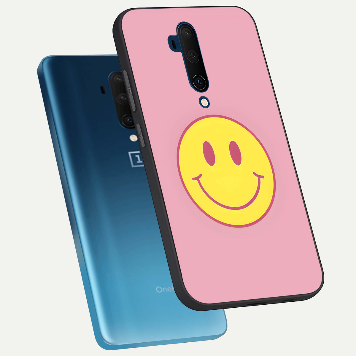  Happy Pink Mood phone case For OnePlus 7T Pro showing premium glass back cover with detailed artwork