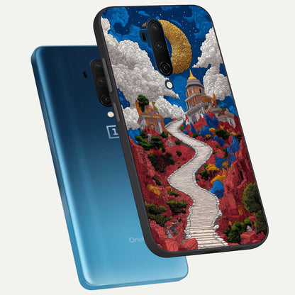  Heavenly Moon Path phone case For OnePlus 7T Pro showing premium glass back cover with detailed artwork