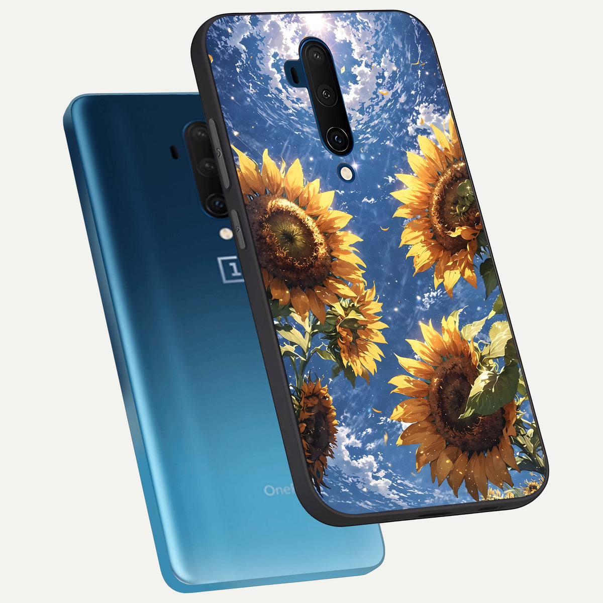  Heavenly Sunflower Rise phone case For OnePlus 7T Pro showing premium glass back cover with detailed artwork