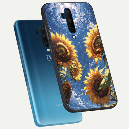  Heavenly Sunflower Rise phone case For OnePlus 7T Pro showing premium glass back cover with detailed artwork