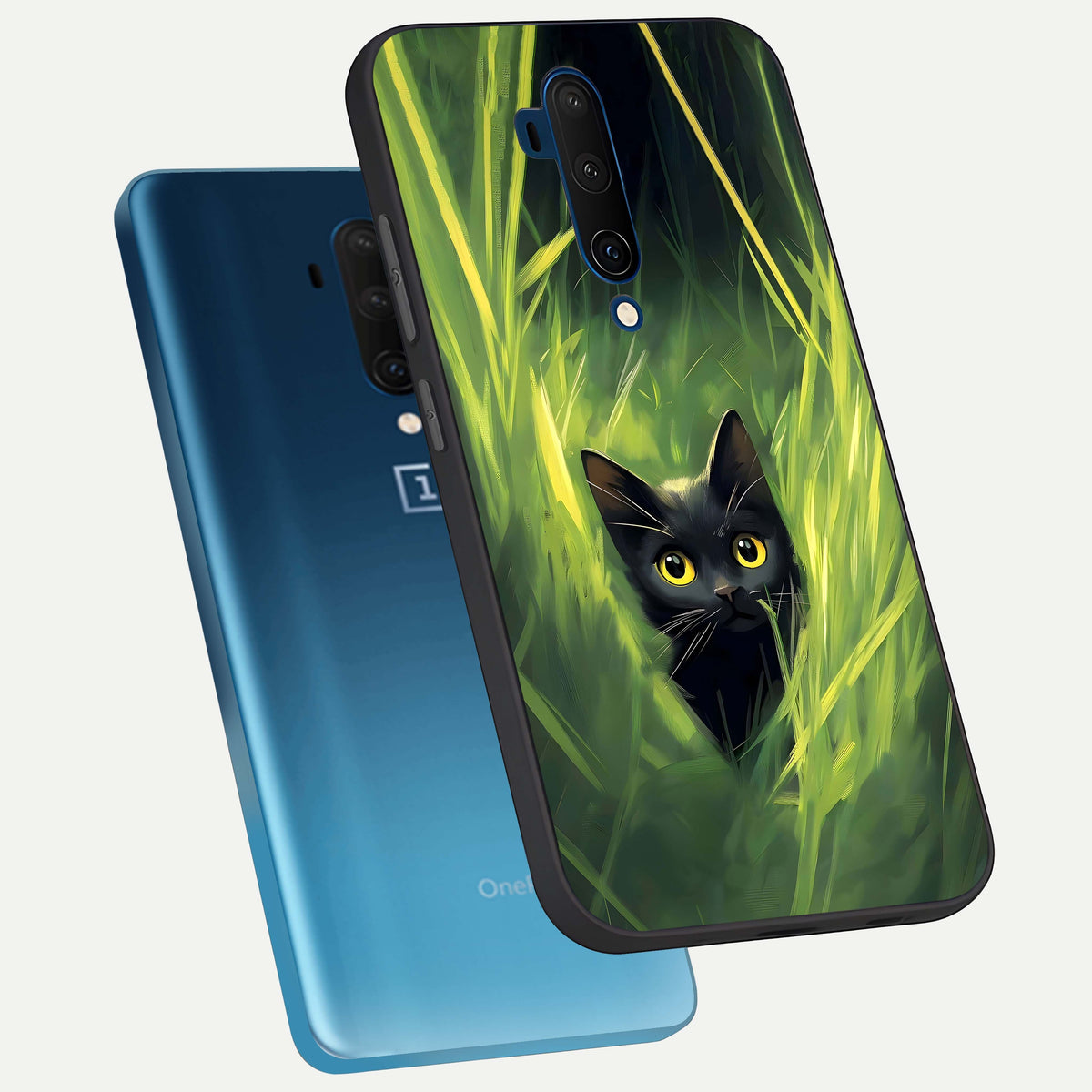  Hidden Cat Whisper phone case For OnePlus 7T Pro showing premium glass back cover with detailed artwork