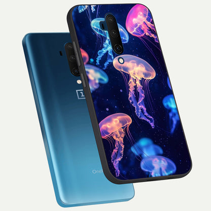  Jellyfish Pattern phone case For OnePlus 7T Pro showing premium glass back cover with detailed artwork
