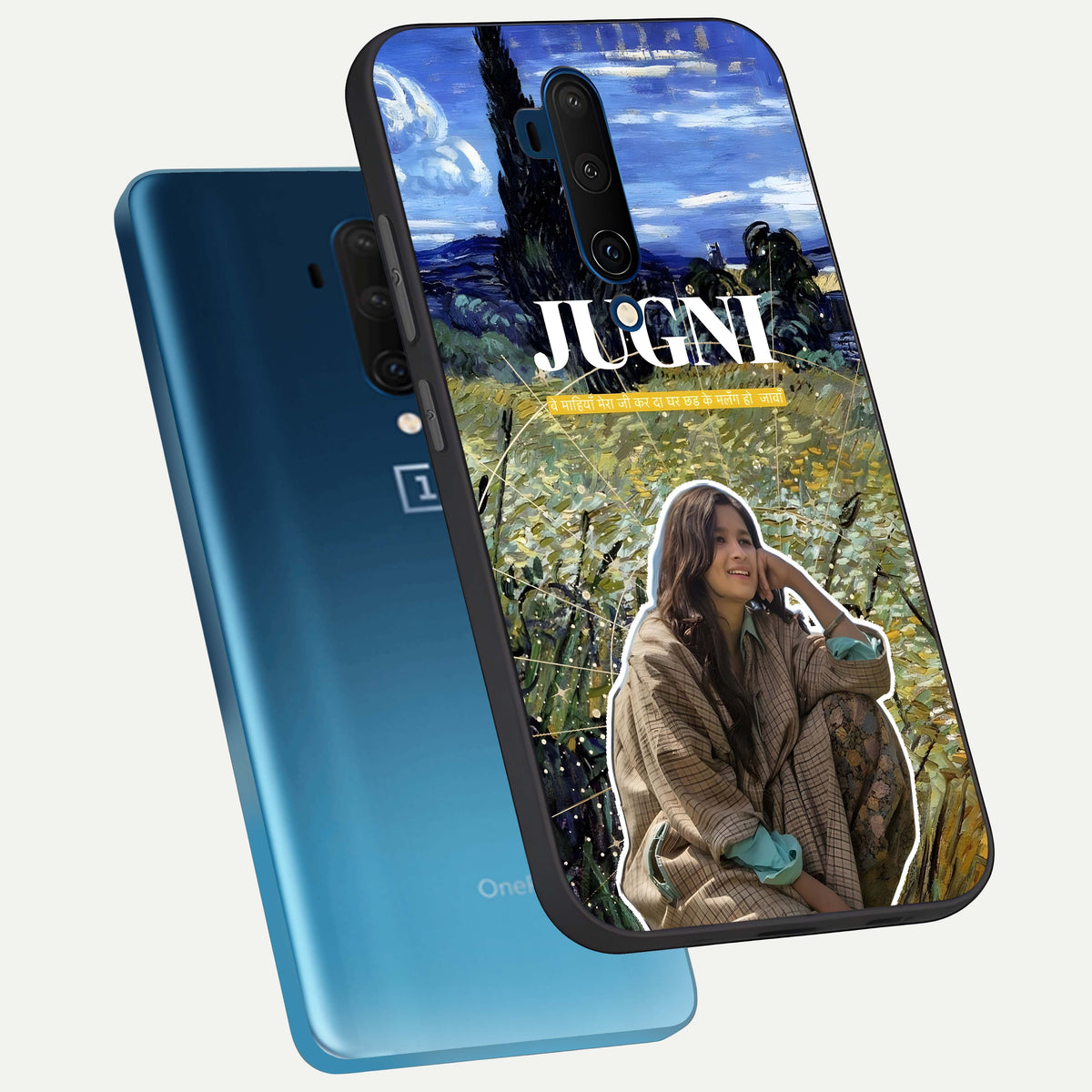  Jugni Soul Vibes phone case For OnePlus 7T Pro showing premium glass back cover with detailed artwork