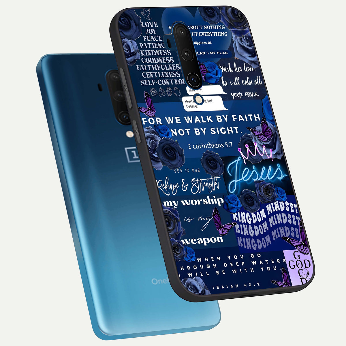  Kingdom Faith Glow phone case For OnePlus 7T Pro showing premium glass back cover with detailed artwork