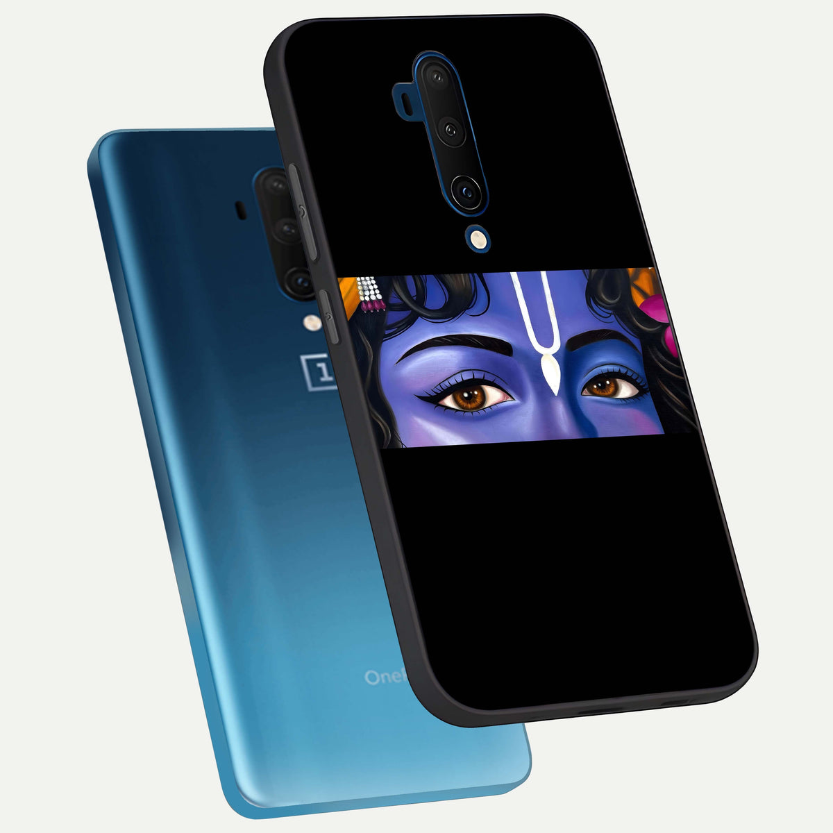  Krishna Eye phone case For OnePlus 7T Pro showing premium glass back cover with detailed artwork