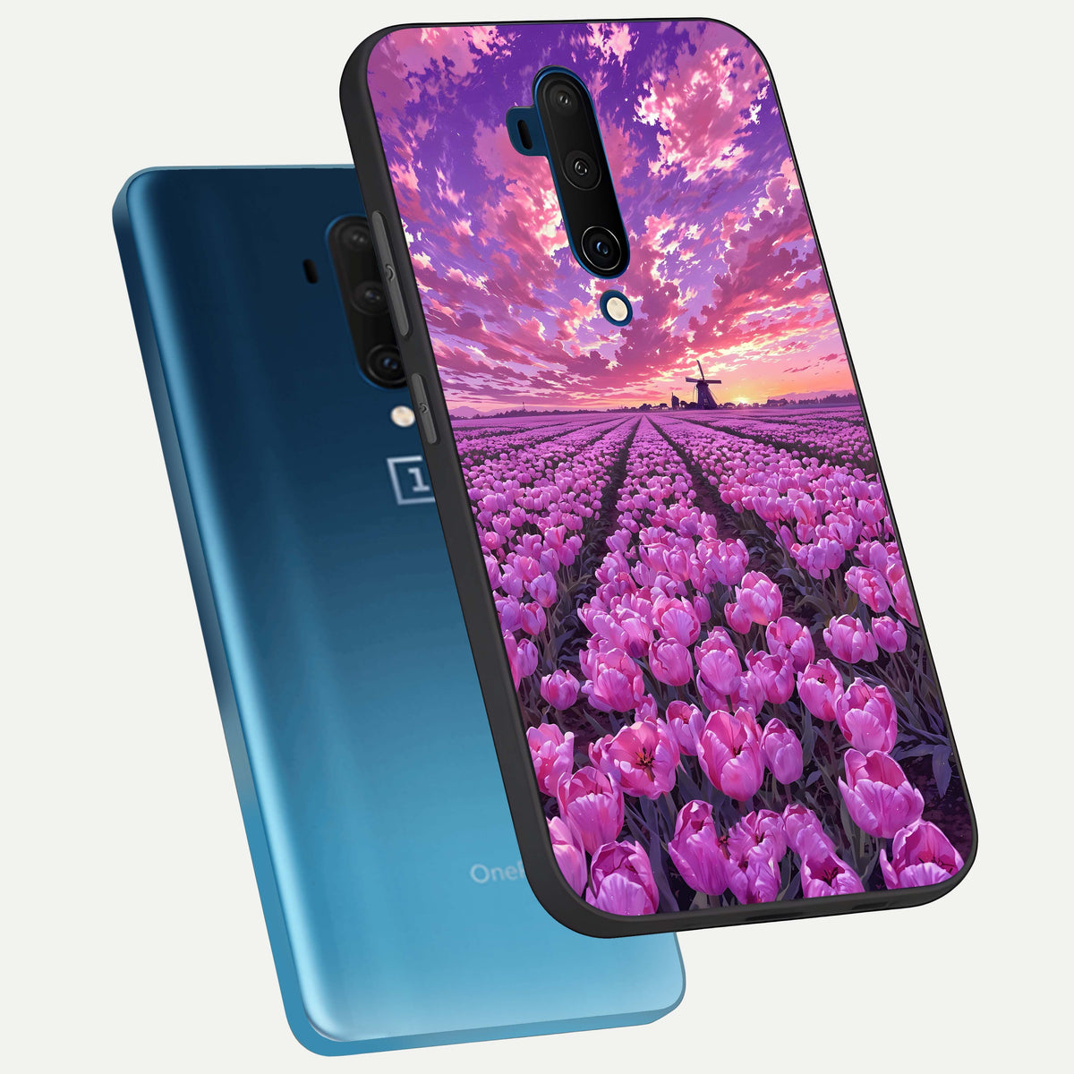  Lavender Dream Skies phone case For OnePlus 7T Pro showing premium glass back cover with detailed artwork