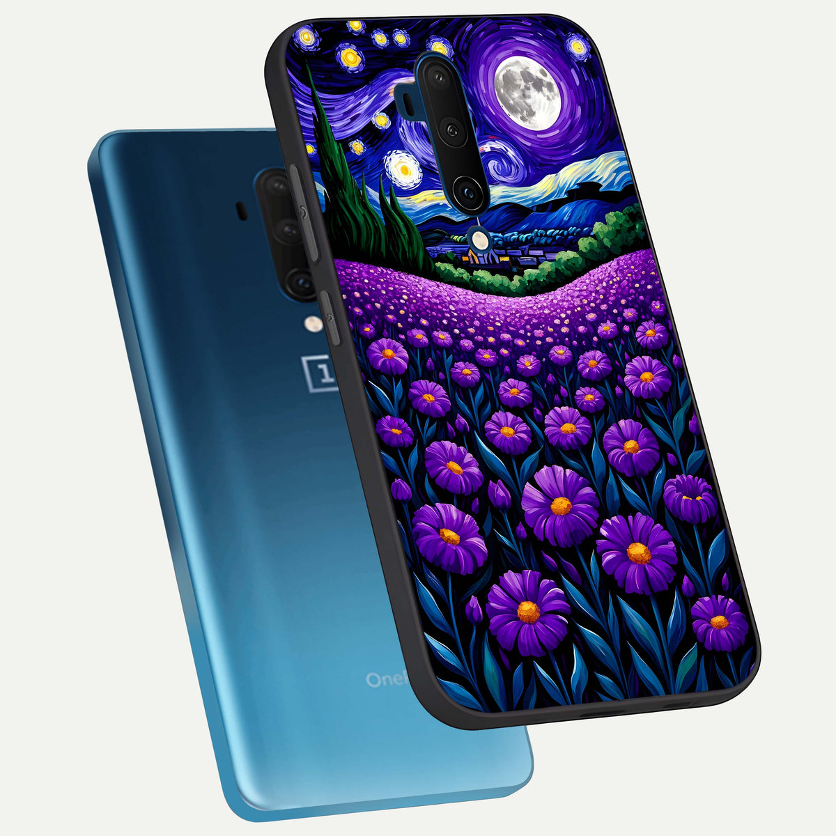  Lavender Moon Field phone case For OnePlus 7T Pro showing premium glass back cover with detailed artwork