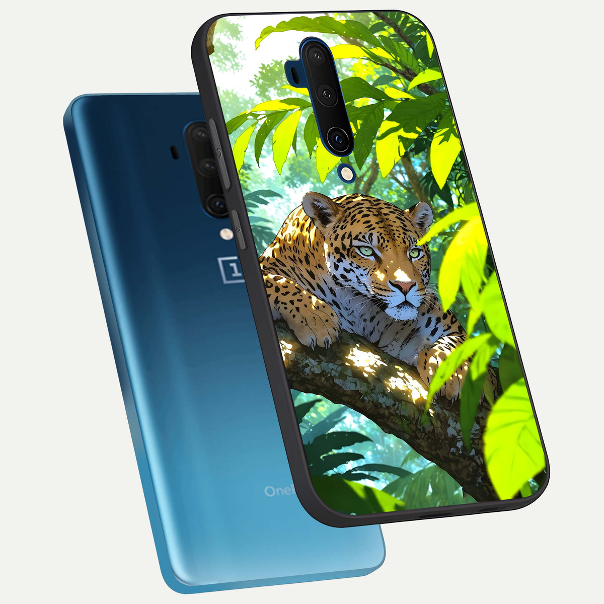  Leopard in Jungle phone case For OnePlus 7T Pro showing premium glass back cover with detailed artwork
