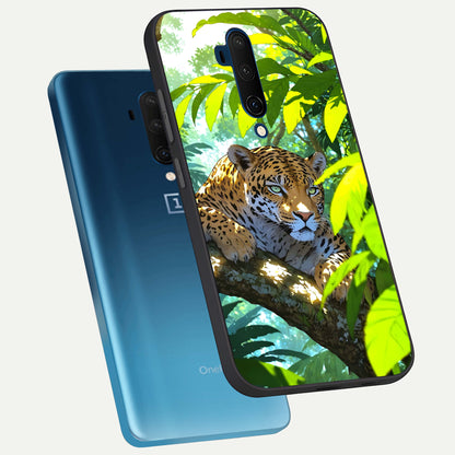  Leopard in Jungle phone case For OnePlus 7T Pro showing premium glass back cover with detailed artwork