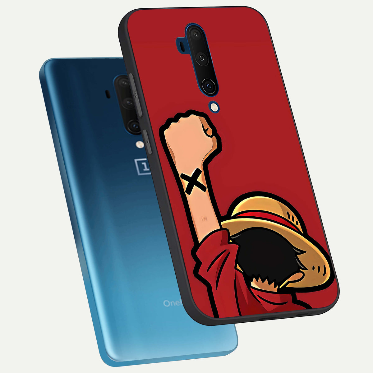  Luffy X Spirit phone case For OnePlus 7T Pro showing premium glass back cover with detailed artwork