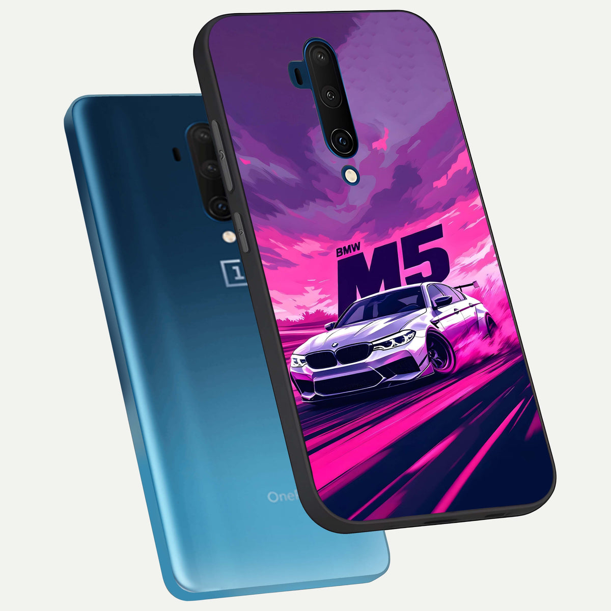  MS Neon Car phone case For OnePlus 7T Pro showing premium glass back cover with detailed artwork