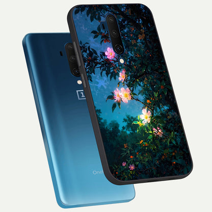  Midnight Bloom Glow phone case For OnePlus 7T Pro showing premium glass back cover with detailed artwork