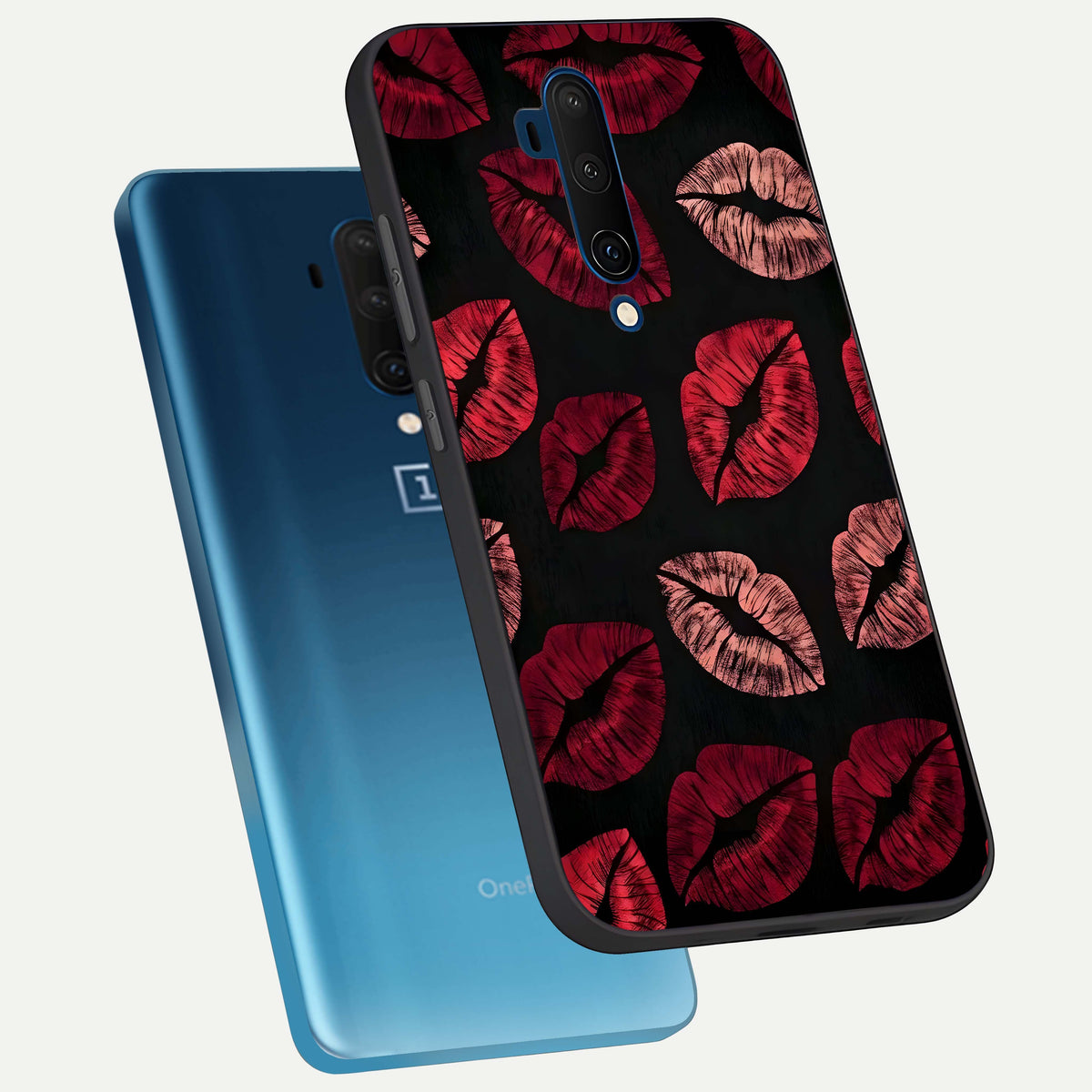  Midnight Kiss Love phone case For OnePlus 7T Pro showing premium glass back cover with detailed artwork