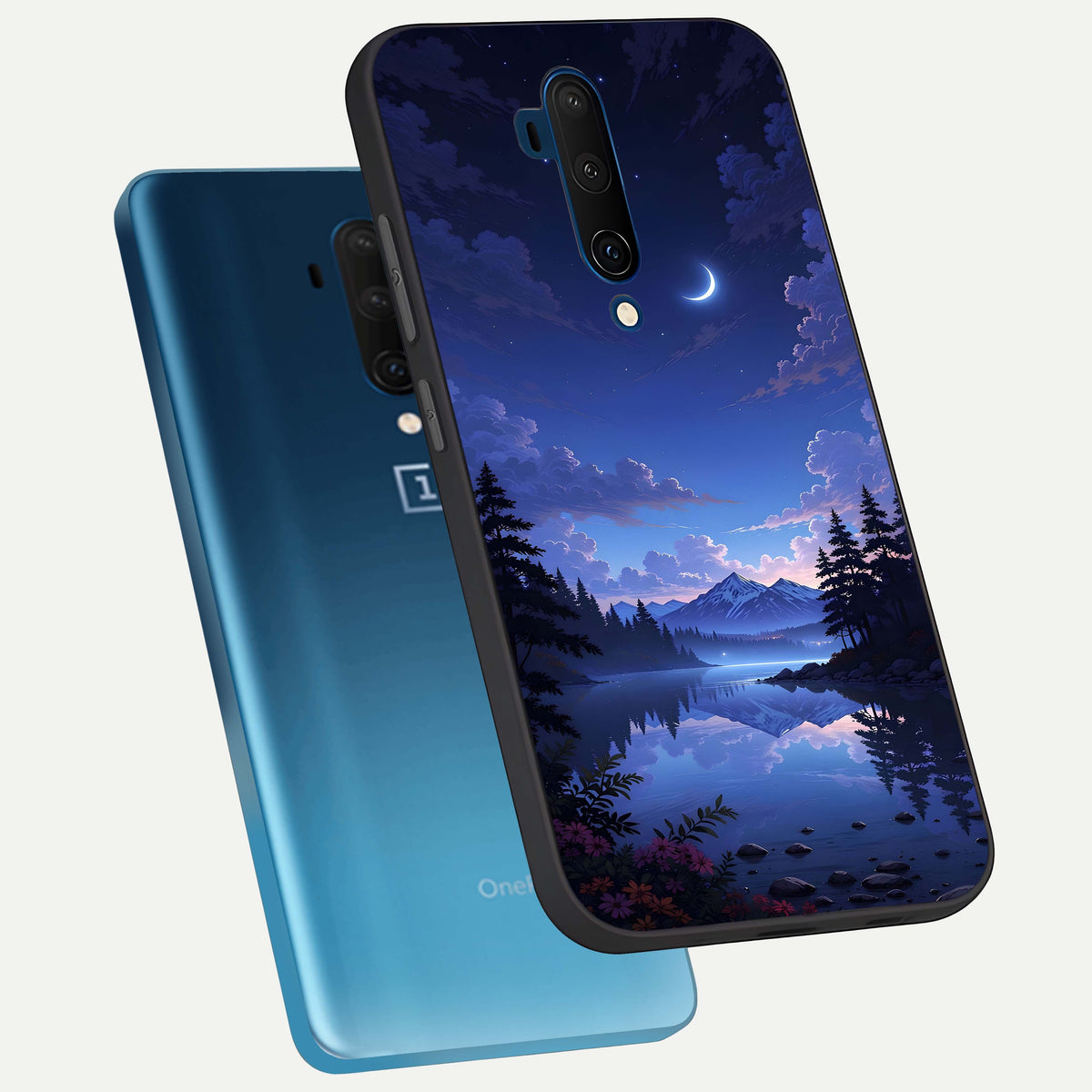  Midnight Lake Peace phone case For OnePlus 7T Pro showing premium glass back cover with detailed artwork