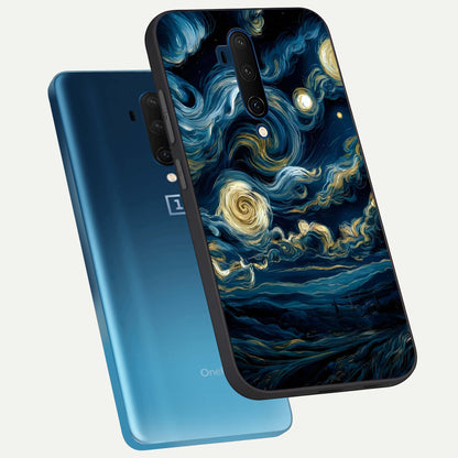  Midnight Sky Whirl phone case For OnePlus 7T Pro showing premium glass back cover with detailed artwork