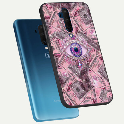  Money Eye Luxe phone case For OnePlus 7T Pro showing premium glass back cover with detailed artwork
